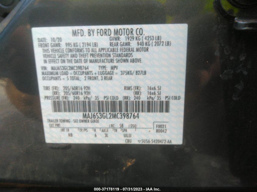 2021 FORD ECOSPORT SE - MAJ6S3GL2MC398764