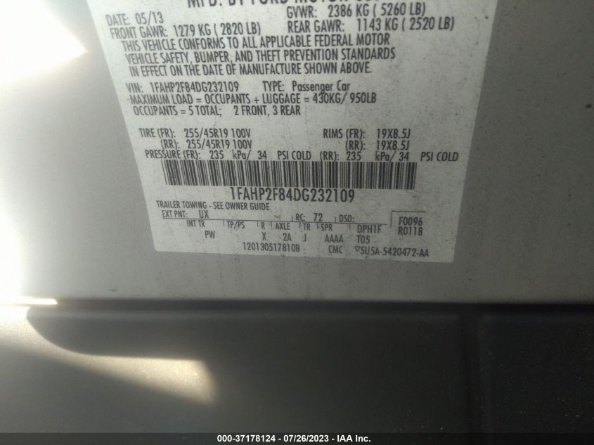 2013 FORD TAURUS LIMITED - 1FAHP2F84DG232109