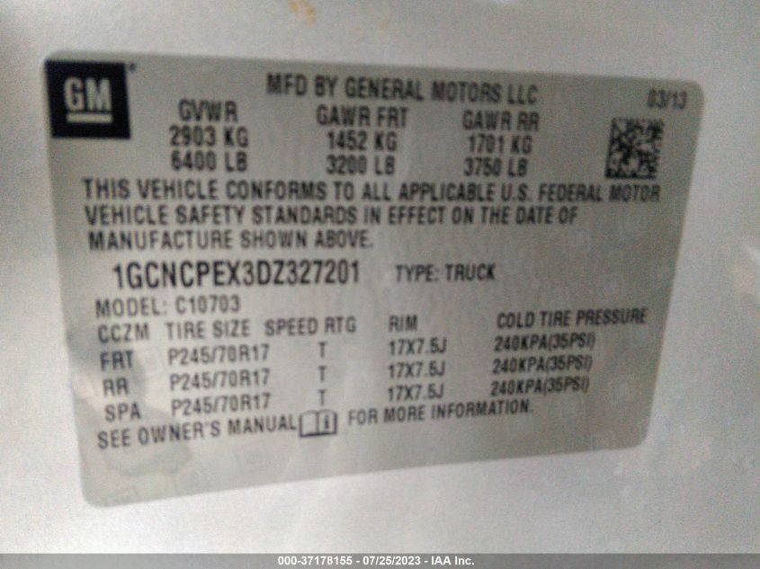 2013 CHEVROLET SILVERADO 1500 WORK TRUCK - 1GCNCPEX3DZ327201