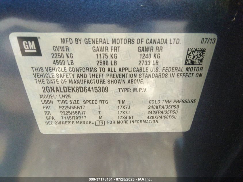 2013 CHEVROLET EQUINOX LT - 2GNALDEK8D6415309