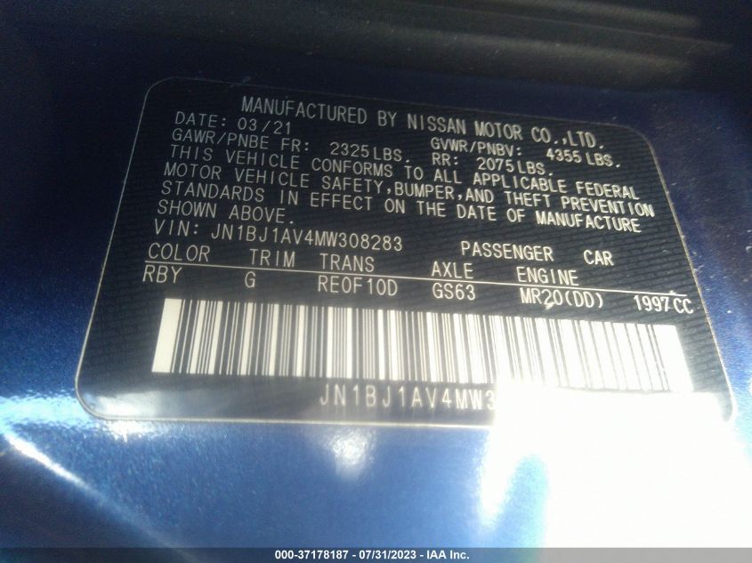 2021 NISSAN ROGUE SPORT S - JN1BJ1AV4MW308283