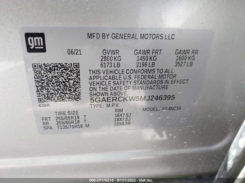 VIN 5GAERCKW5MJ246395 2021 BUICK ENCLAVE PREMIUM