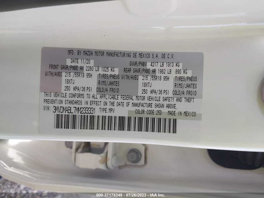 VIN 3MVDMABL7MM233331 2021 MAZDA CX-30 SELECT
