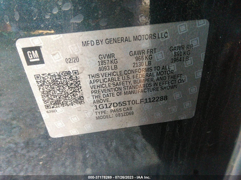 VIN 1G1ZD5ST0LF112288 2020 CHEVROLET MALIBU LT