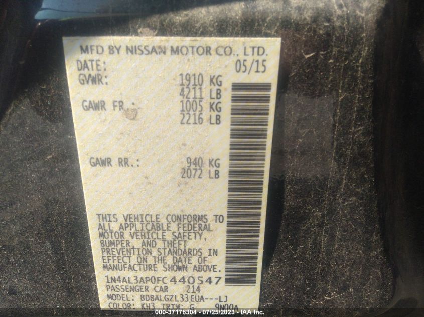 2015 NISSAN ALTIMA 2.5 S - 1N4AL3AP0FC440547