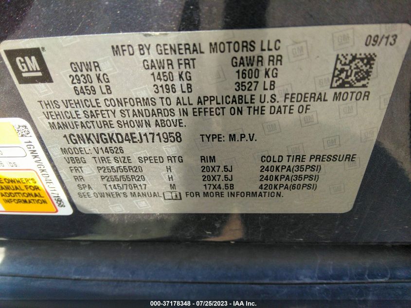 2014 CHEVROLET TRAVERSE LT - 1GNKVGKD4EJ171958