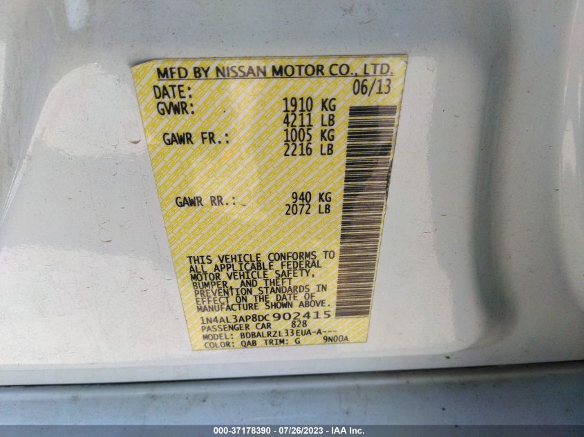 2013 NISSAN ALTIMA 2.5 S - 1N4AL3AP8DC902415