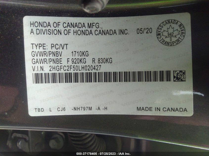 2020 HONDA CIVIC SEDAN LX - 2HGFC2F50LH020427