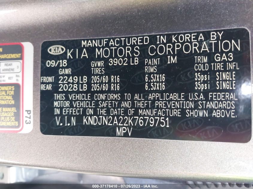 2019 KIA SOUL - KNDJN2A22K7679751