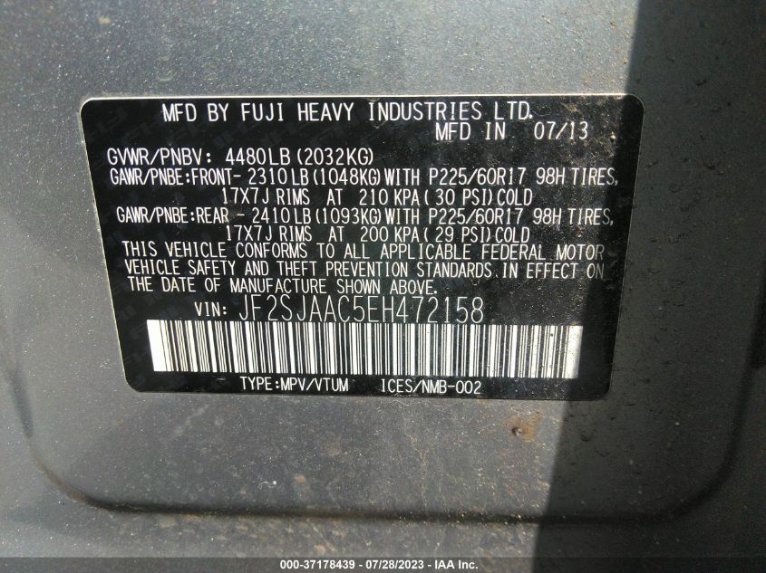 2014 SUBARU FORESTER 2.5I - JF2SJAAC5EH472158