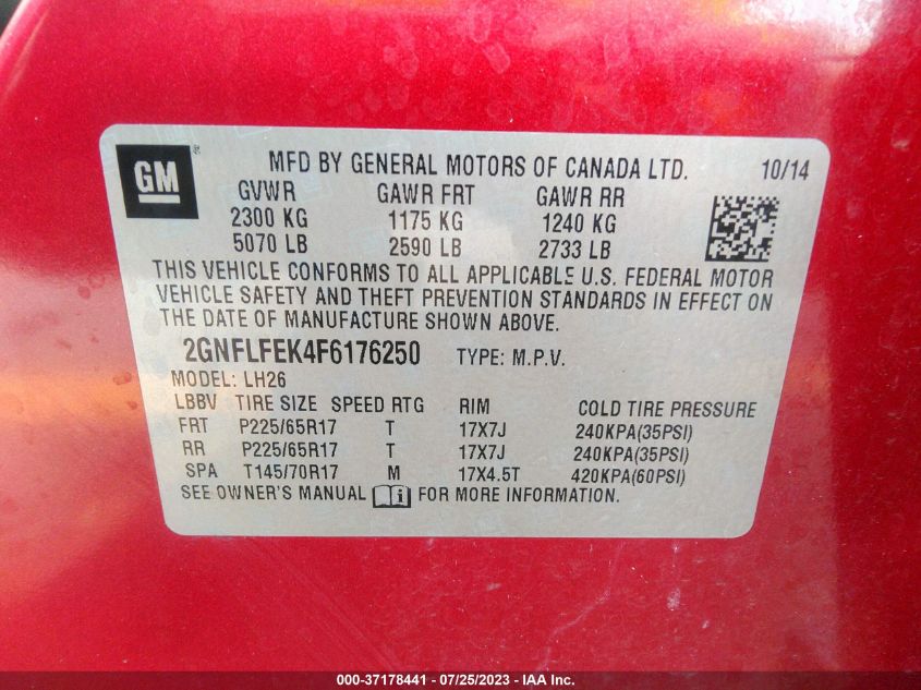 2015 CHEVROLET EQUINOX LT - 2GNFLFEK4F6176250