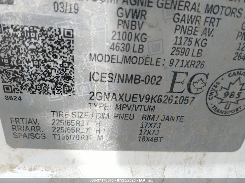 2019 CHEVROLET EQUINOX LT - 2GNAXUEV9K6261057