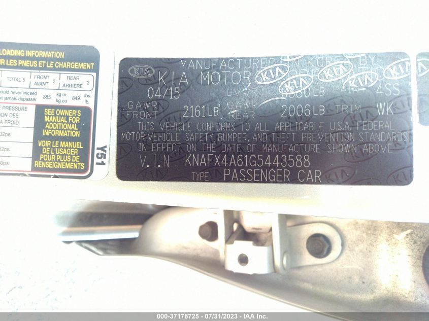 2016 KIA FORTE LX - KNAFX4A61G5443588