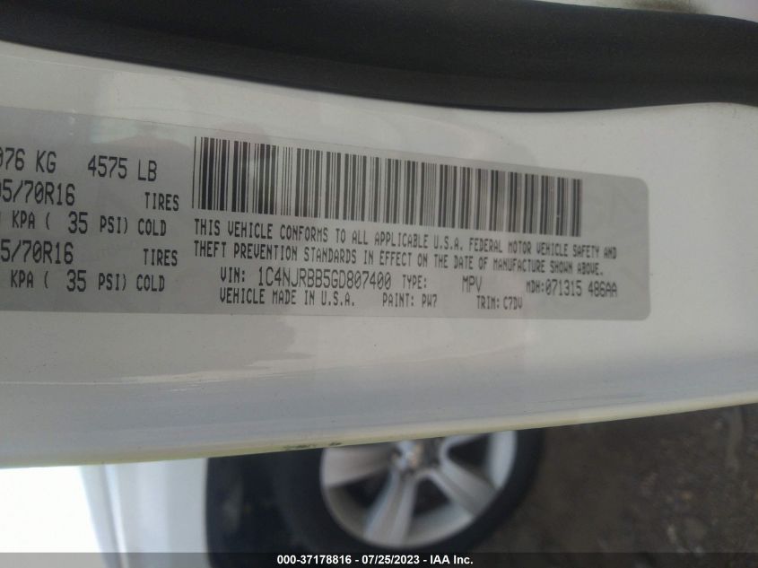 2016 JEEP PATRIOT SPORT - 1C4NJRBB5GD807400