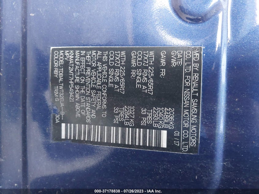 VIN KNMAT2MT7HP549421 2017 NISSAN ROGUE SV