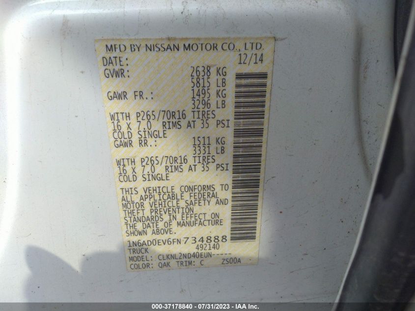 2015 NISSAN FRONTIER SV - 1N6AD0EV6FN734888
