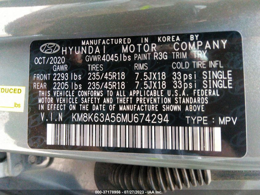 2021 HYUNDAI KONA NIGHT - KM8K63A56MU674294
