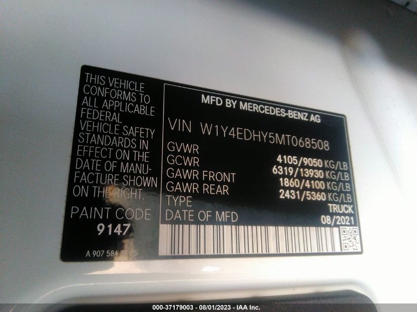 2021 MERCEDES-BENZ SPRINTER CARGO VAN W1Y4EDHY5MT068508