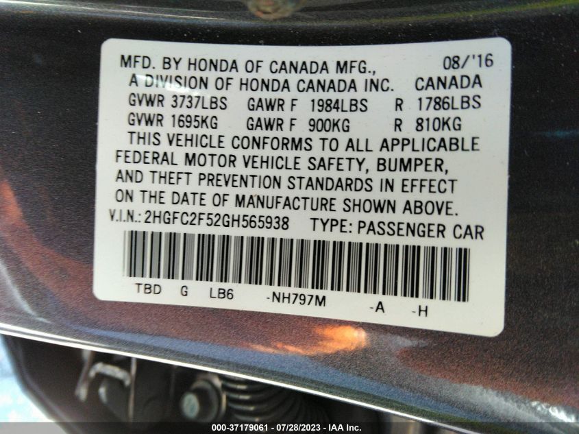 2016 HONDA CIVIC SEDAN LX - 2HGFC2F52GH565938