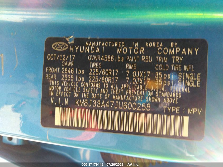 2018 HYUNDAI TUCSON SEL - KM8J33A47JU600258