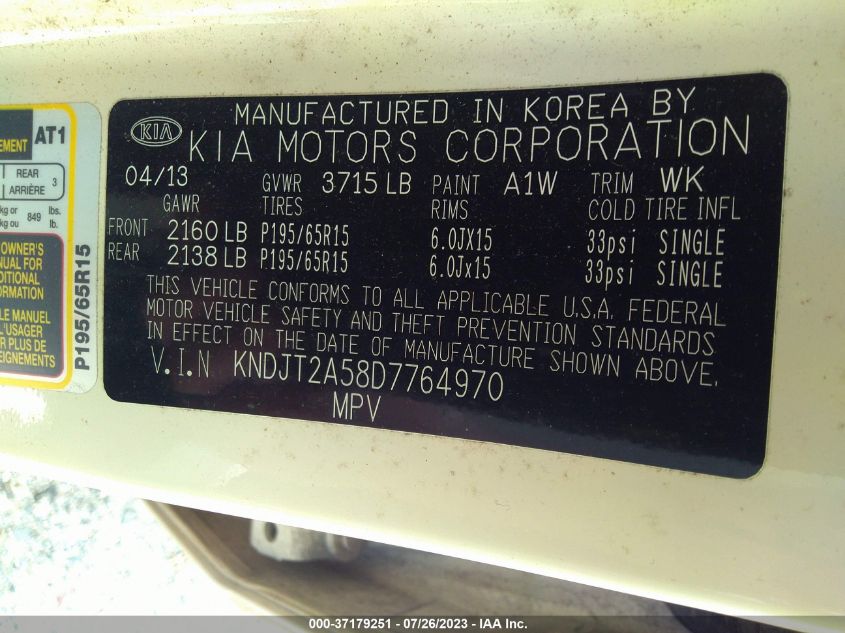 2013 KIA SOUL BASE - KNDJT2A58D7764970