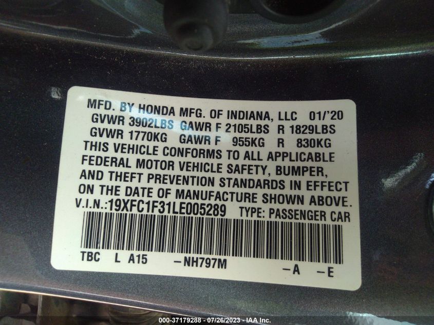 19XFC1F31LE005289 Honda Civic Sedan EX 9