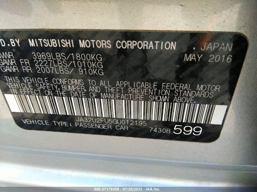 2016 MITSUBISHI LANCER ES - JA32U2FU5GU012195