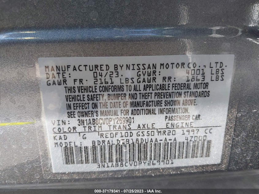VIN 3N1AB8CV0PY269901 2023 NISSAN SENTRA SV