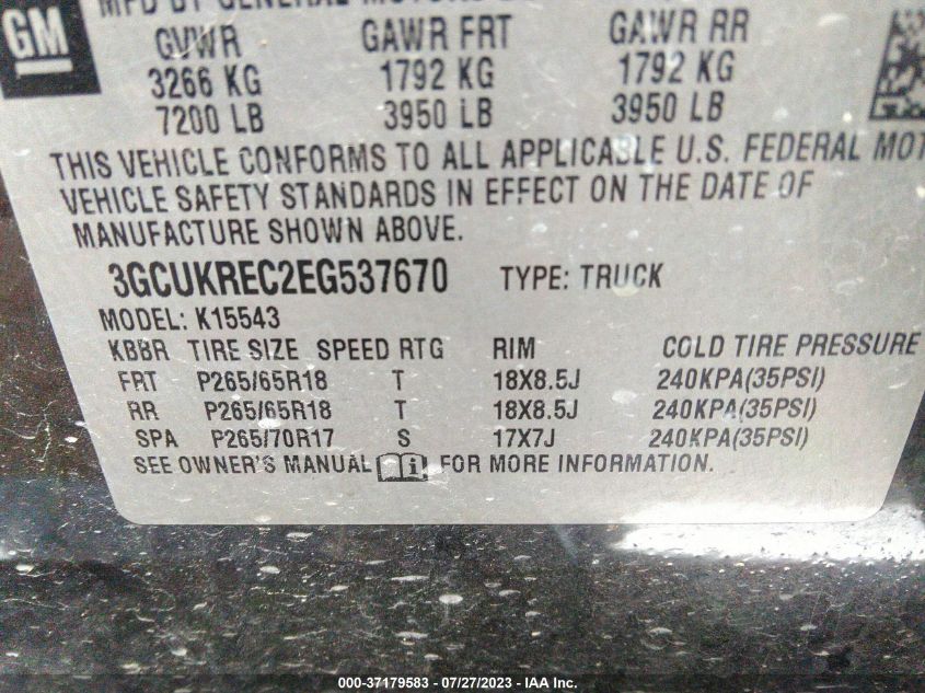 2014 CHEVROLET SILVERADO 1500 LT - 3GCUKREC2EG537670