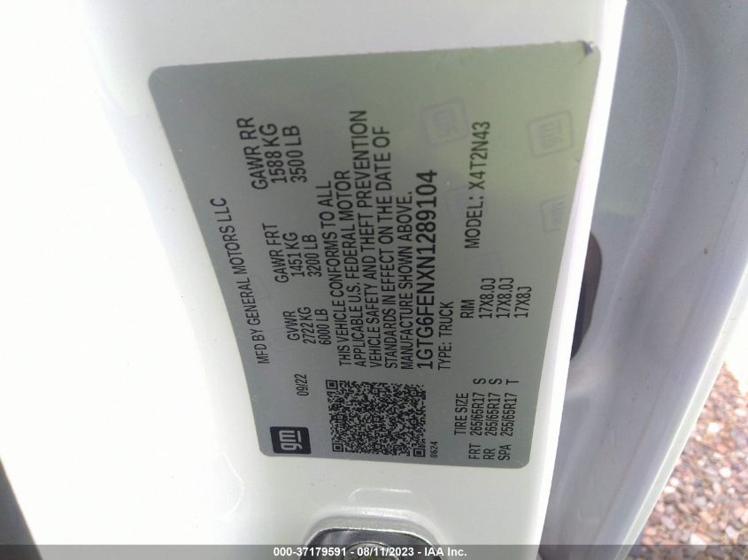 2022 GMC CANYON 4WD AT4 W/CLOTH - 1GTG6FENXN1289104