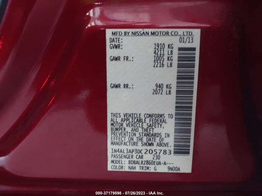 2013 NISSAN ALTIMA 2.5 S - 1N4AL3AP3DC205783