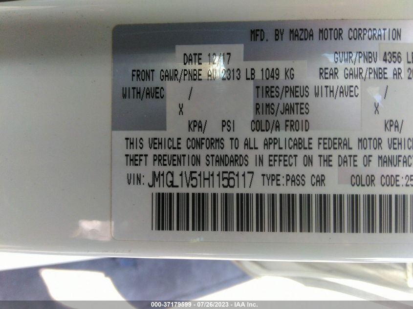 2017 MAZDA MAZDA6 TOURING - JM1GL1V51H1156117