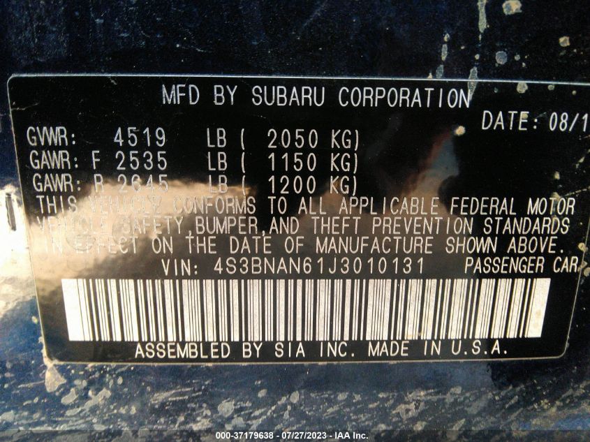 2018 SUBARU LEGACY LIMITED - 4S3BNAN61J3010131