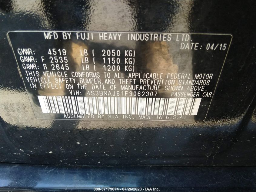 2015 SUBARU LEGACY 2.5I LIMITED - 4S3BNAJ61F3062307