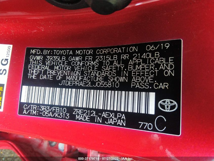 2020 TOYOTA COROLLA LE - JTDEPRAE2LJ055810