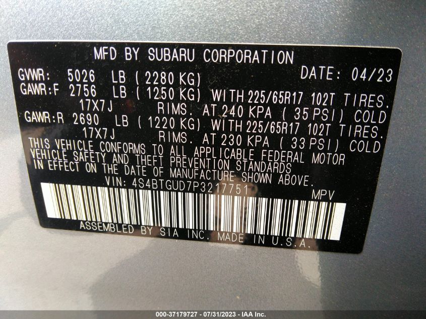 2023 SUBARU OUTBACK WILDERNESS - 4S4BTGUD7P3217751