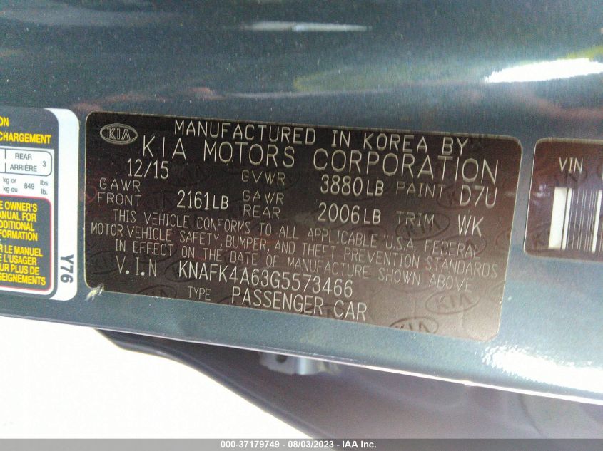 2016 KIA FORTE LX - KNAFK4A63G5573466
