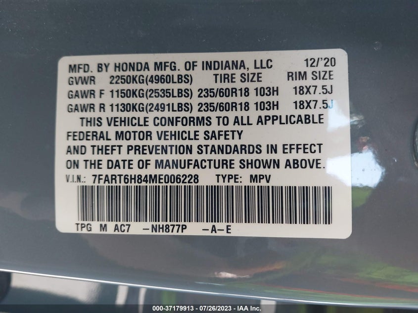 VIN 7FART6H84ME006228 2021 HONDA CR-V HYBRID EX-L