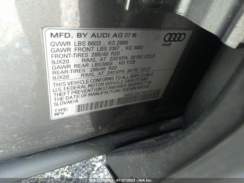 2017 AUDI Q7 PREMIUM PLUS - WA1LAAF76HD024290