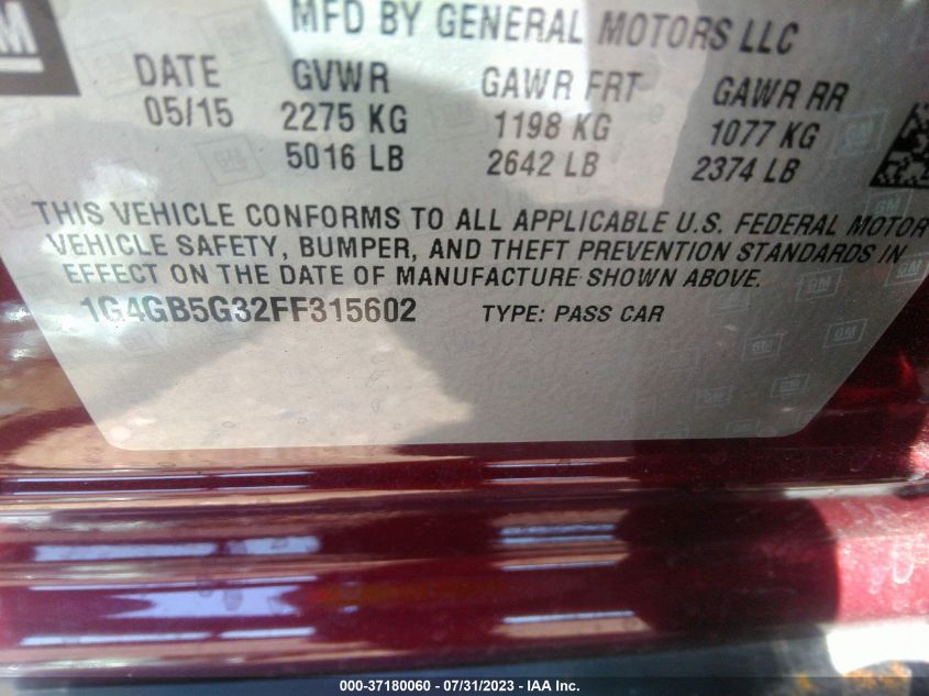 2015 BUICK LACROSSE LEATHER - 1G4GB5G32FF315602