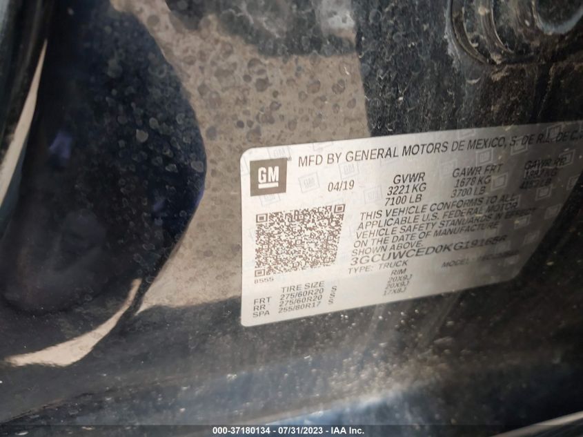 2019 CHEVROLET SILVERADO 1500 LT - 3GCUWCED0KG191656
