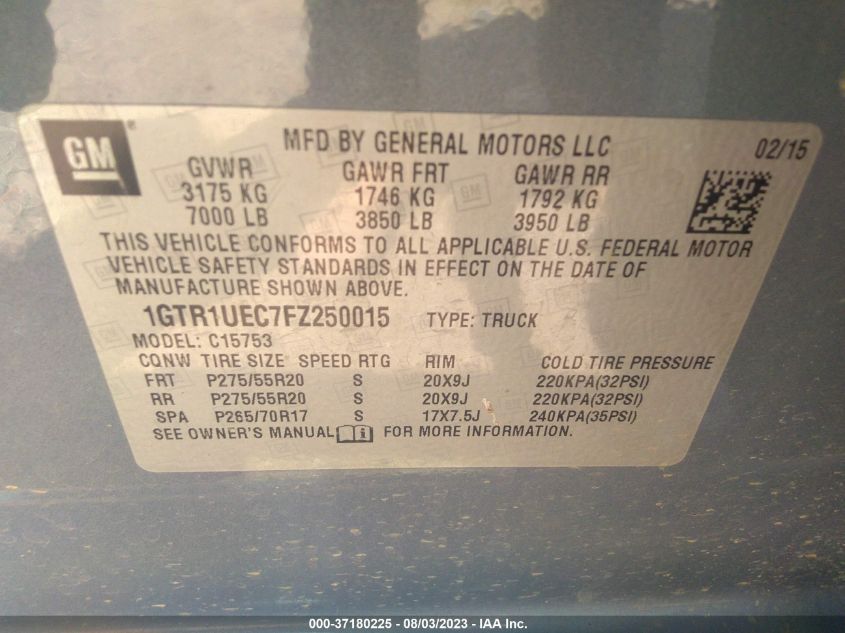 2015 GMC SIERRA 1500 SLE - 1GTR1UEC7FZ250015