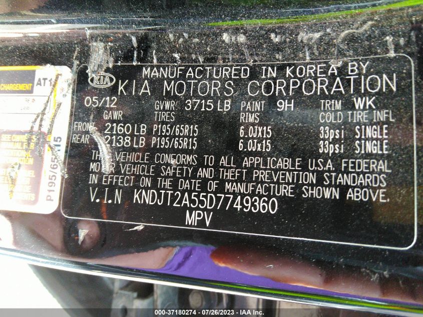 2013 KIA SOUL BASE - KNDJT2A55D7749360