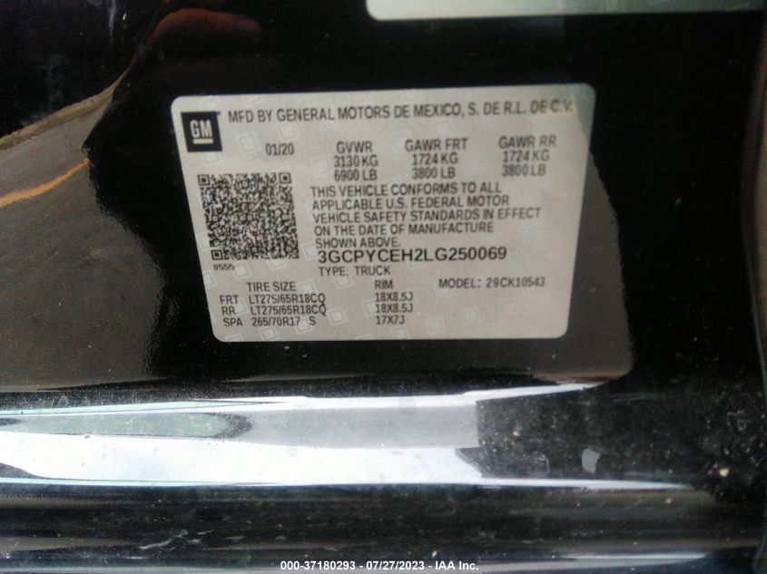 2020 CHEVROLET SILVERADO 1500 CUSTOM TRAIL BOSS - 3GCPYCEH2LG250069