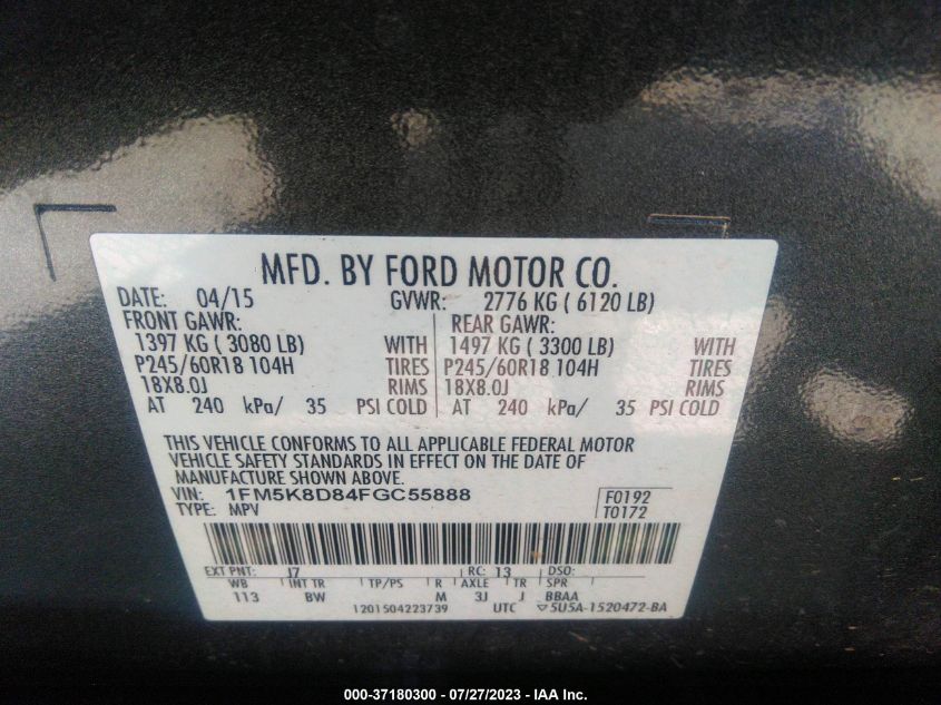 2015 FORD EXPLORER XLT - 1FM5K8D84FGC55888