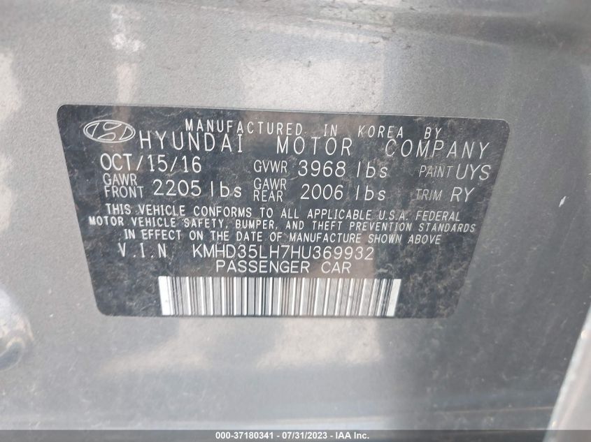 2017 HYUNDAI ELANTRA GT - KMHD35LH7HU369932