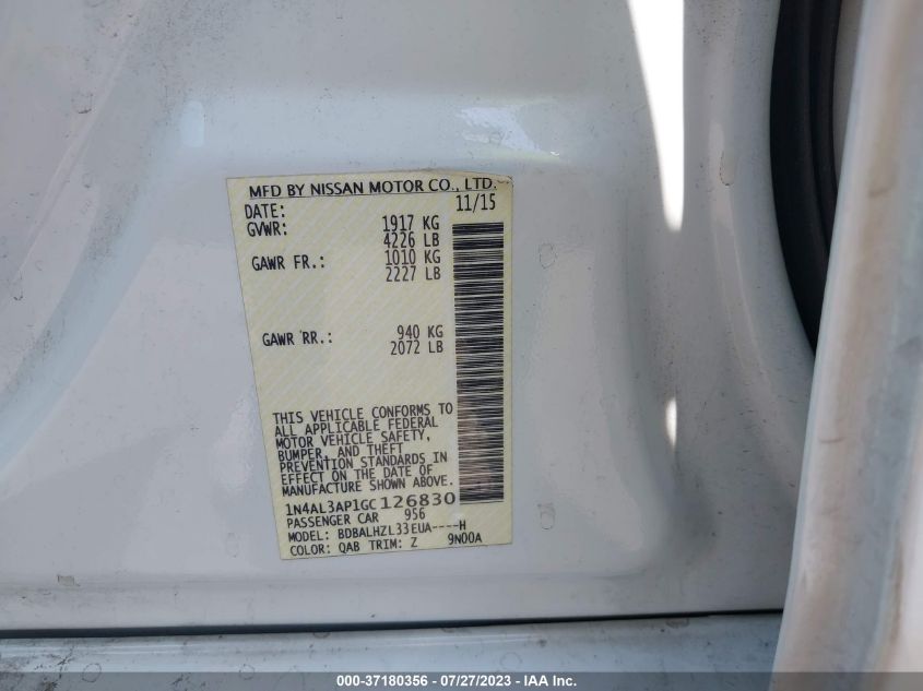 2016 NISSAN ALTIMA 2.5 SR - 1N4AL3AP1GC126830