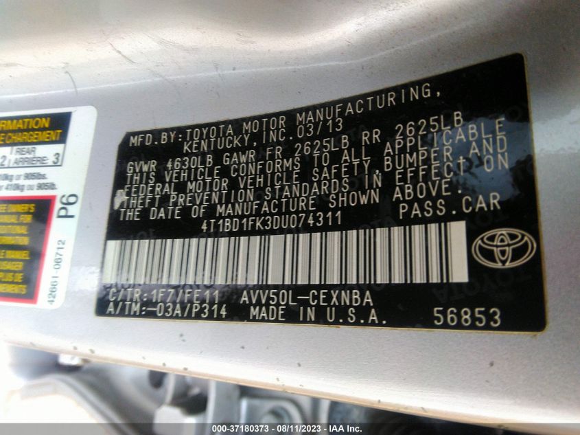 2013 TOYOTA CAMRY HYBRID LE/XLE - 4T1BD1FK3DU074311