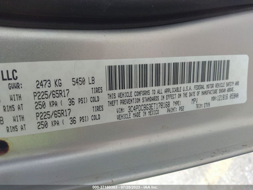 2014 DODGE JOURNEY SXT - 3C4PDCBG3ET178168
