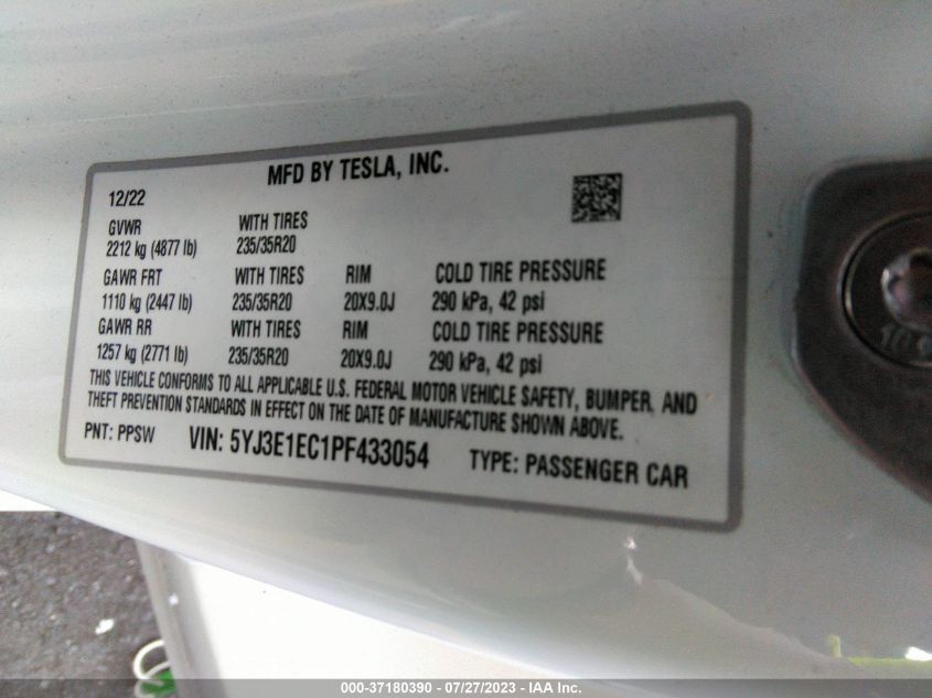 2023 TESLA MODEL 3 PERFORMANCE - 5YJ3E1EC1PF433054